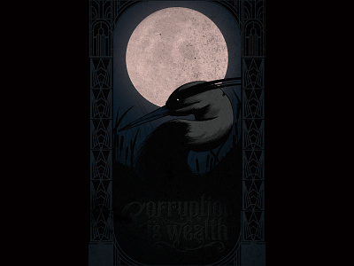 Wealth is Power Series: Heron bird dark detailed illustration moody type typography vector