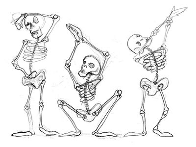 dancing skeletons halloween illustration pencil skeletons