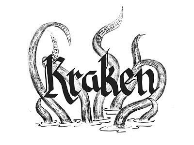 Kraken, take 2 blackletter drawing illustration inking pencil process typography watercolor