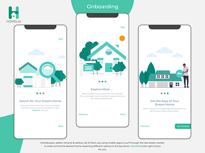 Home Rental Marketplace - Homelia Onboarding Screens app mobile app mobile ui onboarding illustration onboarding screen onboarding screens onboarding ui property property marketing real estate realestate uidesign