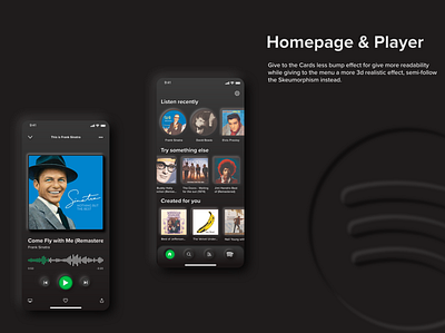 Homepage & Player - Spotify Neumorphism UI Redesign adobexd app dark mode neumorphic neumorphic design redesign redesign concept redesigned spotify spotify cover ui ui ux ui design uidesign uiux