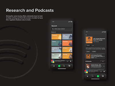 Research & Podcasts - Spotify Neumorphism UI Redesign
