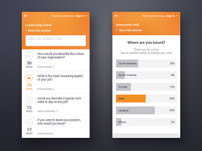 Pigeonhole Live Q&A and Poll app clean mobile phone poll question ui web