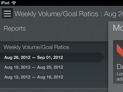 Sales App Report Menu app dark ipad list texture