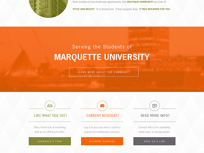Student Living Website blur diamond green icons layout living orange outlines patterns student type