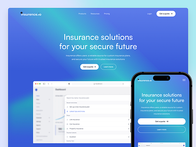 Insurence🍸 app blue design insurance landing page pricing safety start up startup ui ux