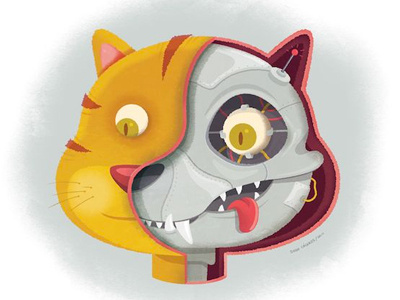 Cat art caceres cat cross cyber cyborg diego digital illustration illustrator robot section