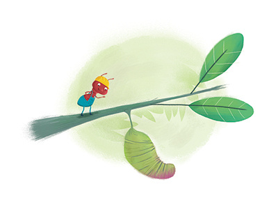 Hormiga ant caterpillar child children editorial illustration