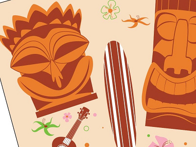 Tiki Heads board brown flowers tan tiki ukulele