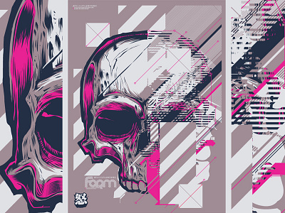 Disintergration Skull deconstructed illustration japan kanji poster print screen sector silk skull