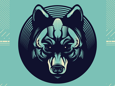 Wolf Piece etching illustration mascot vector wolf