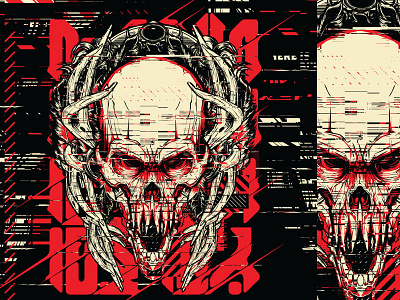 Glitch Native glitch poster silk screen skull static vector