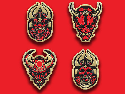 Samurai Pin Series helmet oni ronin samurai shogun sword vector