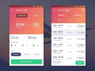 Flight Booking Material App android app attachment booking design flat flight iphone material ui ux
