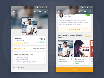 Kindle App Book Details android app book buy detail page kindle app material design product screen ui ux