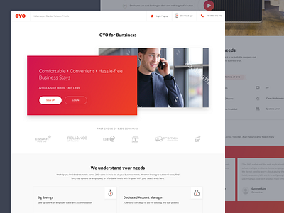 OYO for Business business travellers hotels hotels booking landing page oyo oyo for business oyorooms red single page travel ui ux