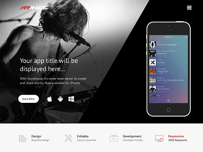 App Magic Landing Page apps bootstrap gallery landing page launch music app product psd template