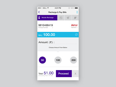 Recharge and Pay Bills App Screen