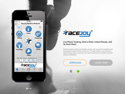 Racejoy Website Landing Page app download app landing clean creative minimalism product page racejoy racing single page design ui ux website