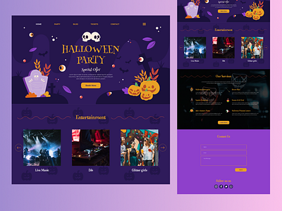 Halloween Party Landing Page Design adobe xd branding design figma graphic design illustration landing page typography ui ux vector web