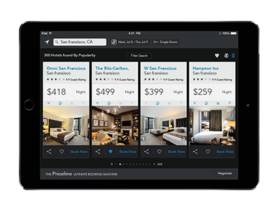 The Priceline app design booking crossplatform dashboard flat design hotel ipad iphone online