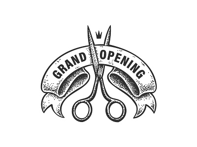 Grand Opening dotwork illustration opening ribbon vector