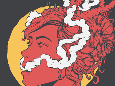 Affection design girl horns illustration print smoke smoking woman