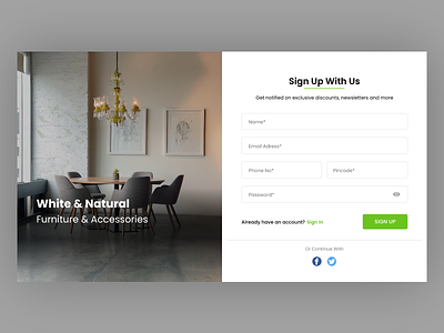 White and Natural Furniture Sign up furniture website ux design webdesign website design