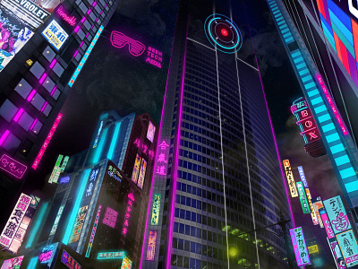 Night city branding cyberpunk design illustration logo