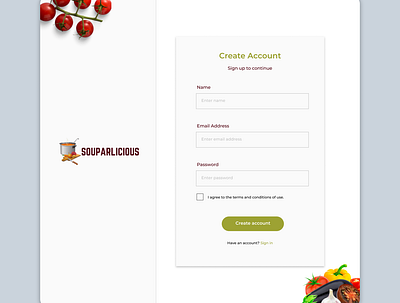 Create account page design createaccount food signup web webdesign