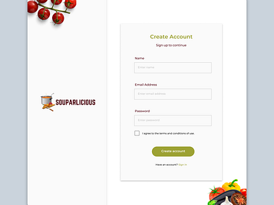 Create account page design