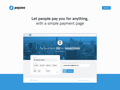 Payzee Landing Page flat homepage landing page minimal payments profile saas startups