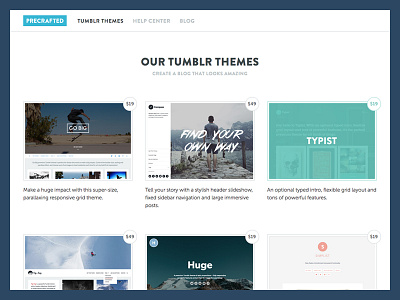 Tumblr Themes Listing Page columns grid listing marketplace shop store themes tumblr ui