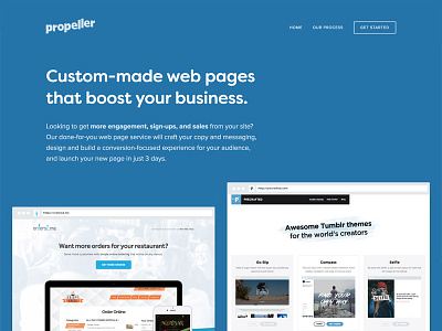 Propeller re-design colors conversion custom landing page minimal productized startup ui ux web design web designer