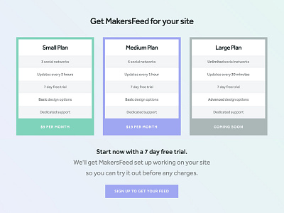 MakersFeed pricing table