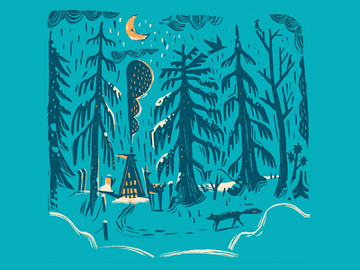 Woodcut winter wonderland illustration woodcut