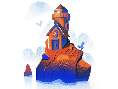 Lighthouse and gull 3d illustration