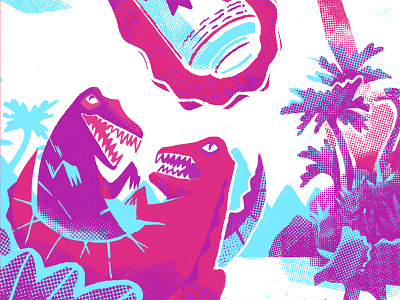 rewriting history with PBR dinosaurs halftone illustration pbr