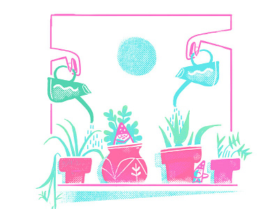 Window Wash gnomes halftone illustration