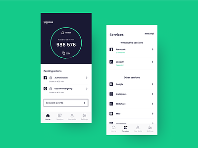Logpass - having all your passwords safe in one place app branding clean design figma list logo mobile modern payments protection safe safety services time timer transactions ui ux