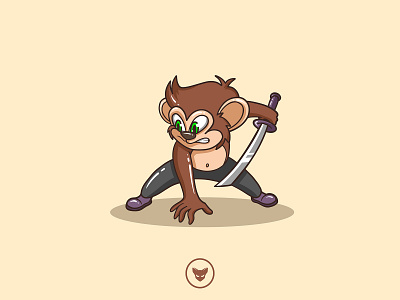 Monkey Swordsman Mascot Logo brown cartoon character cool cute design first shot icon mascot mascot character monkey samurai second shot shot sword swordsman