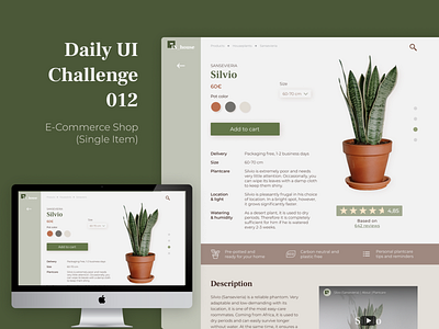 #DailyUI Challenge 012 E-Commerce Shop (Single Item) colors dailyui design desktop ecommerce figma item plants shop typography ui