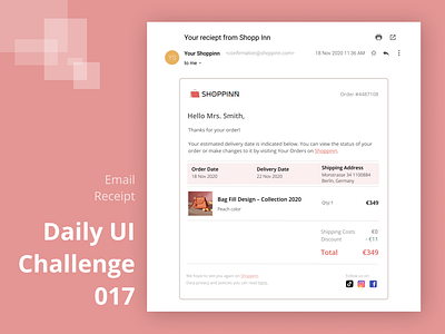 #DailyUI Challenge 017 Email Receipt colors dailyui design desktop email email receipt figma logo pink typography ui ux