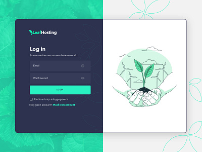 Log in form LeafHosting design green hosting company hosting service illustration leaves login login form ui ui design ux vector