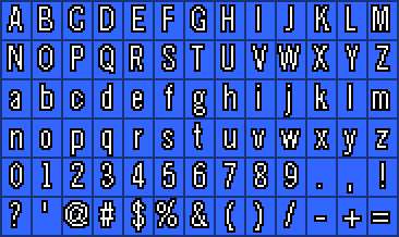 Font Sheet black blue font game pixel sprite sprite sheet text type video game white