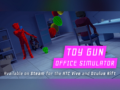 “Toy Gun Office Simulator” Title Card application design game lowpoly madewithunity steam video game virtualreality vr