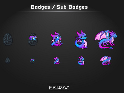 sub badges for twitch / hatching dragon cartoon custom emotes twitch custom logo customemotes esportlogo graphicdesign illustration illustrator logo streamers subbadges twitch