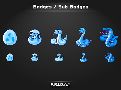 sub badges for twitch / hatching snake cartoon chibi custom emotes twitch custom logo customemotes cute esportlogo gaming graphicdesign illustrator streamers subbadges twitch