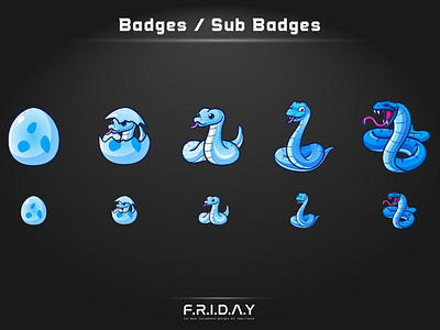 sub badges for twitch / hatching snake cartoon