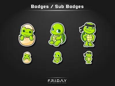 sub badges for twitch / hatching turtle cartoon banner cartoon chibi custom logo customemotes cutelogo design esportlogo graphicdesign illustration illustrator logo overlay screens streamers streaming subbadges twitch twitchemotes twitchstreamers